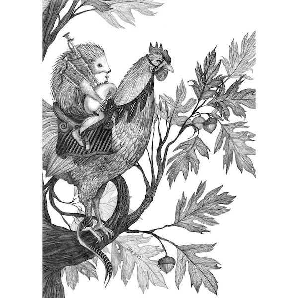 8x10 Giclee stampa dei fratelli Grimm Fairytale Hans My Hedgehog, versione in bianco e nero
