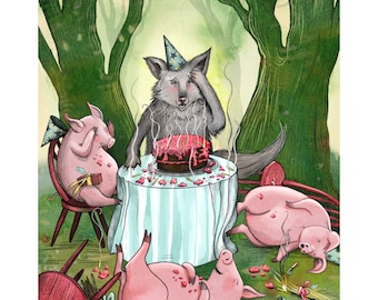 8x10" giclee print of Big Bad Wolf Birthday Party