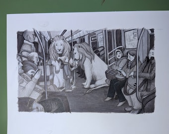 Original Drawing of Lions on the NYC Subway