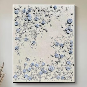Blaue Blüte Ölgemälde 3D strukturierte Blumen Wand Kunst Original handgefertigte Natur Kunstwerk Große minimalistische Wand Dekor moderne Schlafzimmer Wand Kunst