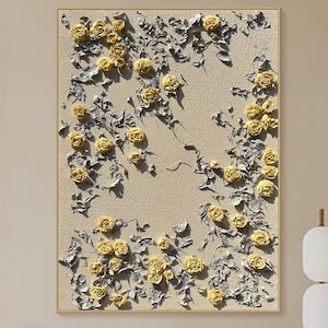 Large 3D Flower Oil Painting On Canvas,Hand Painted Modern Art,Original Texture Flower Painting,3D Texture Floral Wall Art Living Room Decor