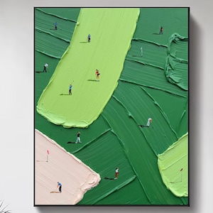 Modern Handmade Golf Course Art Artwork Textured Green Golf Art 3D Palette Knife Art Contemporary Sports Decor Green Unique Gifts Artwork