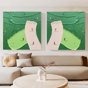 Golfer Gift Green Textured Canvas Art Golf Wall Art Green Textured Golf Art Golf Decor Sports Canvas Art Nature Set of 2 Green Painting