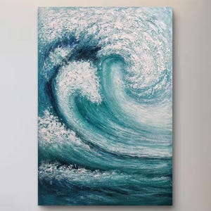 3D Blue Minimalist Beach Painting Textured Wall Art Ocean Wave Painting on Canvas Wabi-Sabi Wall Art Living Room Painting Fashion Decor