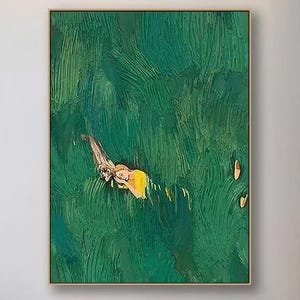 Large Green Abstract Painting Green Minimalist Wall Art The girl in the bushes Green 3d Textured Canvas Art Original Green Abstract Art
