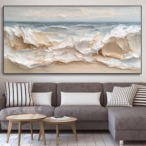 Blue Ocean Wave Painting on Canvas Impasto Textured Painting Designer Serene Canvas Art Choice Minimalist Living Room Art Contemporary Art