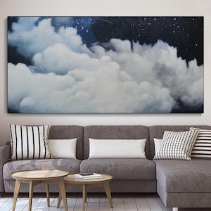 White Cloud Wall Art Large Cloudy Sky Painting Original Pink Cloud Painting White Cloud Abstract Painting Blue Sky Painting Cloud Canvas Art