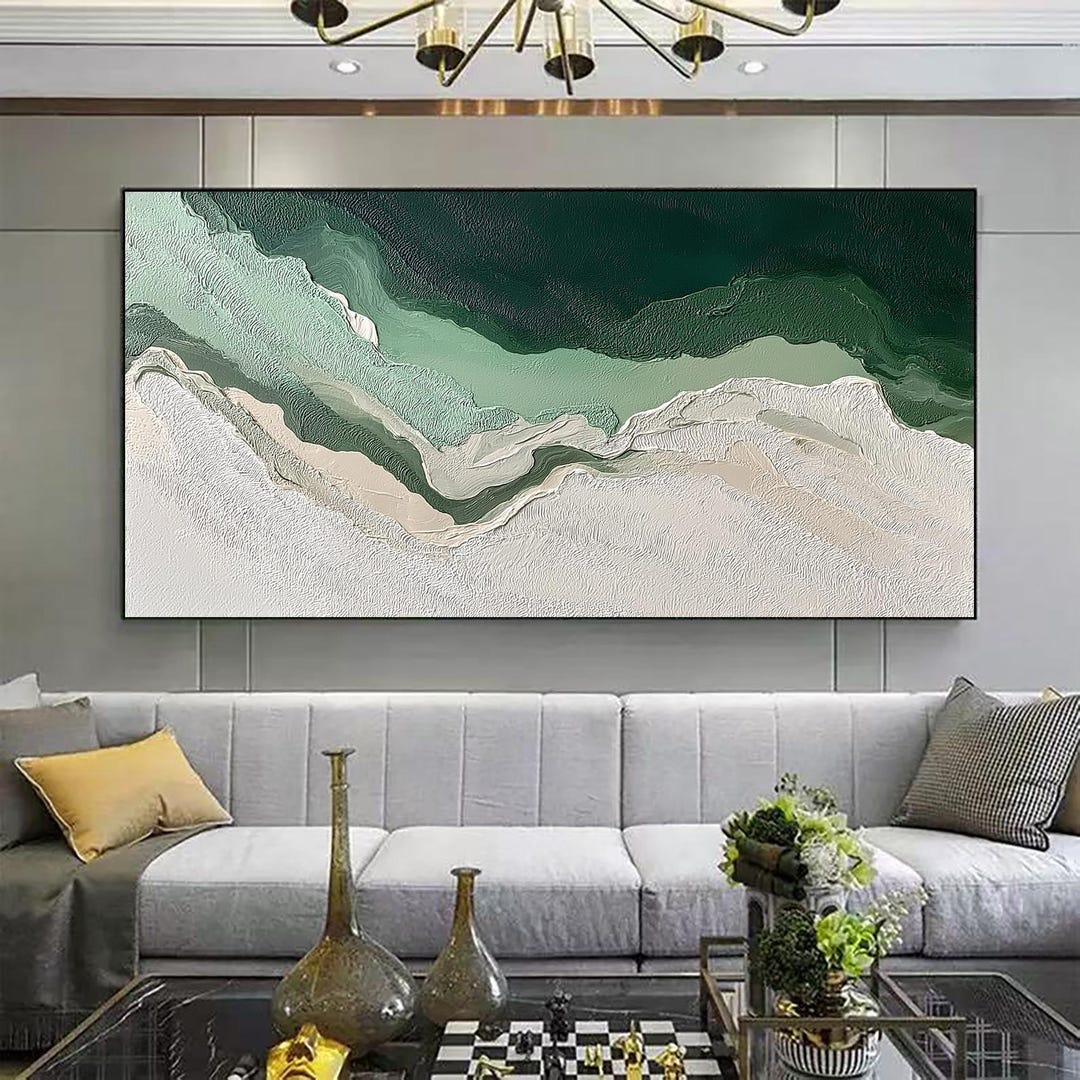 Sage Green Beige Minimalist Beach Painting Large 3D Textured Wall Art ...