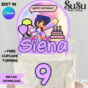 Editable Aphmau Cake Topper, Printable Aphmau Cupcake Toppers – Cute Aphmau Birthday Party Decor Instant Download