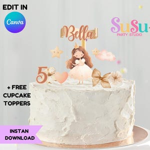 Prinzessin Geburtstag cute Princess Cake Topper bearbeitbar - Prinzessin Birthday Party Decor Printable - Instant Download Prinzessin Cupcake Toppers