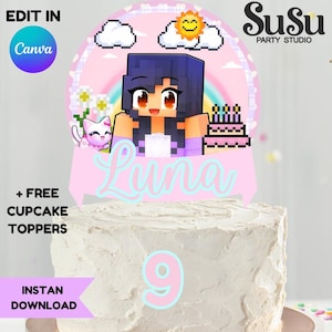 Editable Aphmau Cake Topper, Printable Aphmau Cupcake Toppers – Cute Aphmau Birthday Party Decor Instant Download