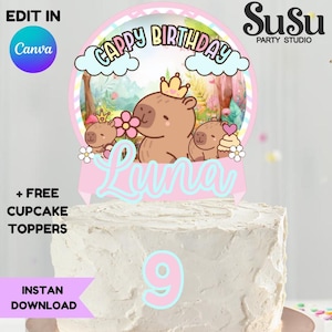 Editable Capybara Cake Topper: Printable Birthday Party Decor (Instant Download)