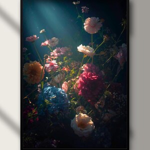Dark Floral Wall Art Print | Moody Botanical Digital Download | Vintage Flower Photography | Printable Home Decor, Boho Chic Wall Art