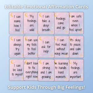 Bearbeitbare Affirmationskarten für emotionale Regulierung | Affirmationskarten für Kinder | Emotionale Unterstützung | Selbstregulierung | tägliche Affirmation