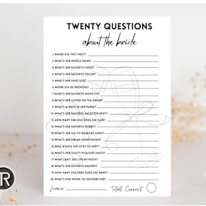 Bridal Shower Game: Twenty Questions About the Bride (DIY Printable Template)