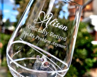Retirement Gift | Personalized Crystal Wine Glass: Engraved Spiral Design with Swarovski Crystals