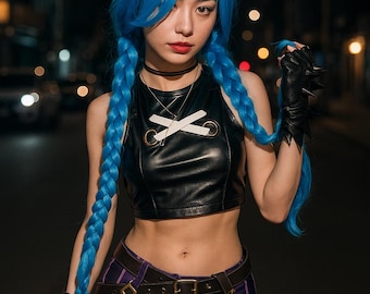 Disfraz de Jinx hecho a mano para cosplay – Atuendo Arcano de League of Legends