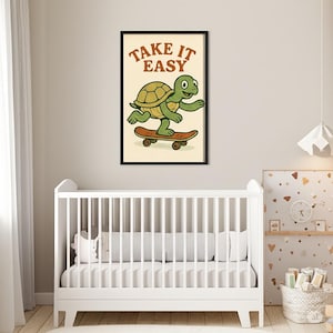 Skateboarding Turtle Print: Fun Kids Room Wall Art (Digital Download