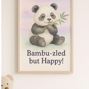 Funny Panda Nursery Print: &quot;Bambu-zled but Happy!&quot; Watercolor Animal Decor (Digital Download