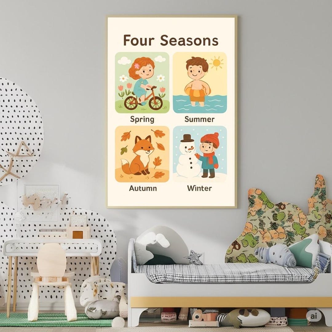 Four Seasons Educational Poster: Pastel Nursery Wall Art (digital ...