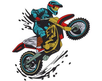 Motocross Rider Embroidery Design | Dirt Bike Machine Embroidery File