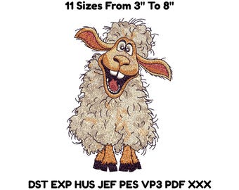 Funny Cartoon Sheep Embroidery Design – 11 Sizes – DST PES JEF VP3 – Instant Digital Download