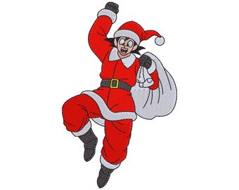 Borduurpatroon van de Kerstman met cadeauzak, feestelijk digitaal kerstbestand.