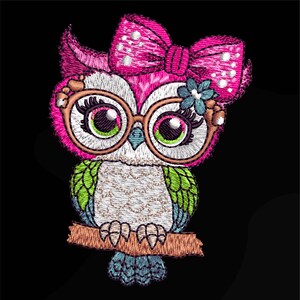 Cute Pink Bow Owl Embroidery Design – Machine Embroidery Digital File for Hoop Sizes 3 to 8 Inches – DST PES JEF VP3 XXX