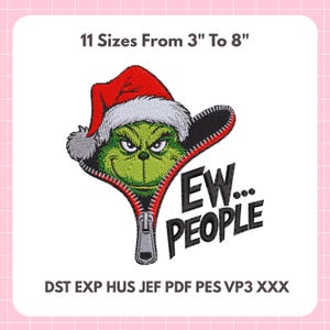 Grinchen-dragkedjans broderifil – digital nedladdning i 11-storlek för julprojekt – DST PES JEF