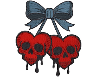Gotisch doodskophart met strik borduurpatroon, Dripping Coquette machinebestand