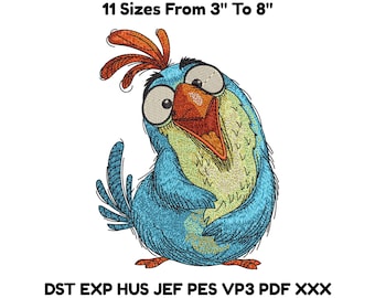 Cartoon Bird Embroidery Design – Instant Digital Machine File in 11 Sizes (3” to 8”)