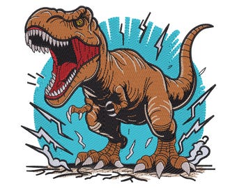 T-Rex dinosaurus borduurontwerp | Roaring machineborduurbestanden 3–9 inch