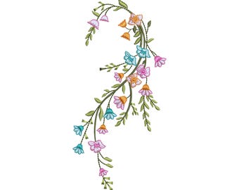 Floral Branch Embroidery Design, Wildflower Vine Machine File, Botanical Floral Pattern