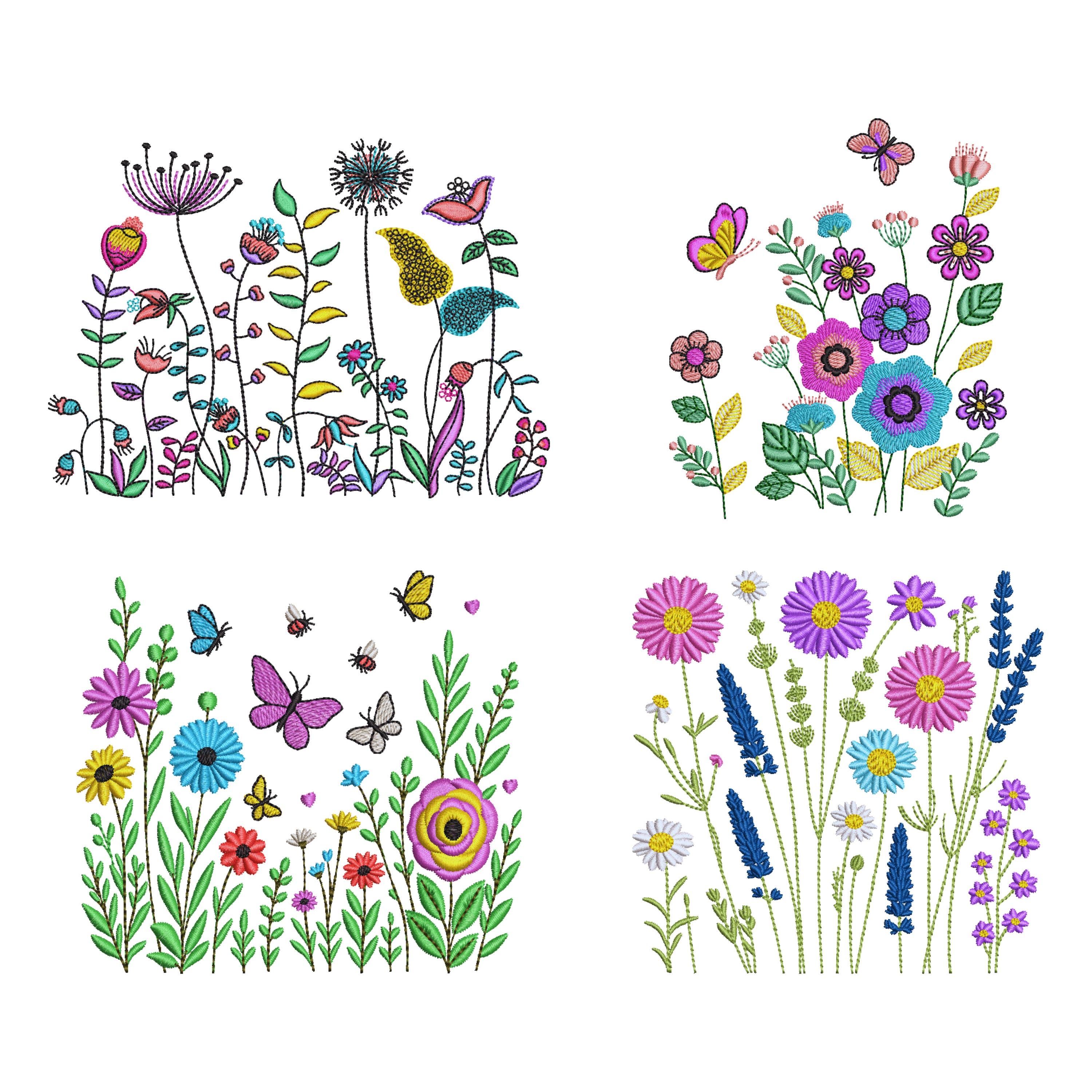 Wildflower Meadow Embroidery Designs – Boho Butterfly – 9 Sizes Floral ...