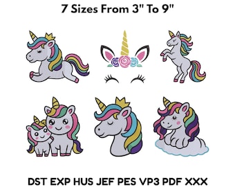 Unicorn Embroidery Design Bundle 3–9 Inch Digital Machine Files