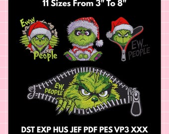 Grinch Christmas Embroidery Bundle – 4 Funny Designs in 11 Sizes for Machine Embroidery