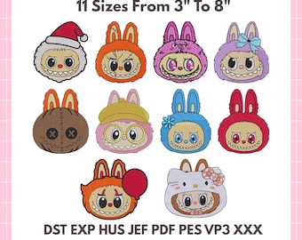 Kawaii Monster Bunny Embroidery Designs - Cartoon Costume Bundle 11 Sizes (Digital Download)