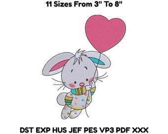 Borduurontwerp ballon konijn | Digitaal machinebestand Heart Rabbit – 11 maten