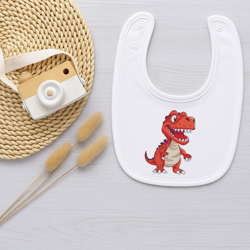 Baby bib with cartoon dinosaur embroidery design T rex machine embroidery file for baby accessories and gifts