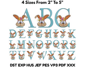 Paashaas alfabet borduurontwerp A-Z, konijn monogram letters 2-5 inch
