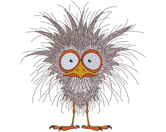 Funny Bird Embroidery Design, Crazy Wild-Feather Cartoon Machine File, 7 Sizes