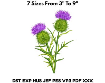 Thistle Flower Embroidery Design Multi Size 3–9 Inch Floral Machine Embroidery Digital File Download
