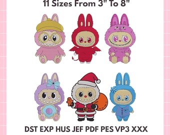 Kawaii Monster Embroidery Bundle – Digital Designs in 11 Sizes – Halloween & Christmas Costumes