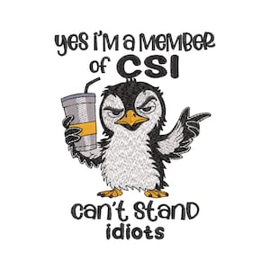 Sarcastic Penguin Machine Embroidery Design, Funny Coffee Quote, 7 Sizes