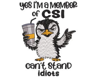 Sarcastic Penguin Machine Embroidery Design, Funny Coffee Quote, 7 Sizes