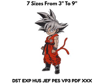 Borduurontwerp Kid Martial Arts-borduurkunst in anime-stijl, karakterbestand stekelhaar, machinepatroon van 3–9 inch