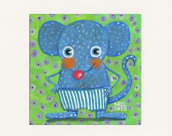 Blue Mouse Art: Cheerful Kids' Room Decor, 10x10 Framed