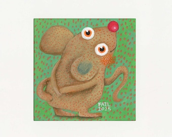 Handmade Curios Mouse Art: Cheerful Kids' Room Decor, 10x10 Framed