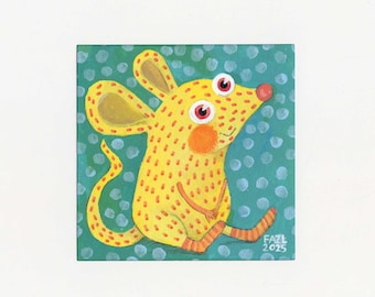 Gelbe Maus Kunst: Fröhliche Kinderzimmer Dekoration, 10x10 gerahmter Druck