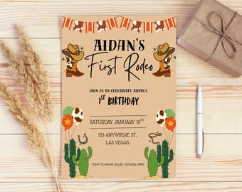 First Rodeo Birthday – Digital Download | Printable Invitation for Kids Birthday - Western Theme, Cowboy Birthday, First Birthday Invitation